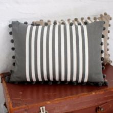 Urban Stripe Charcoal Pom Pom Cush 35 x 50cm Charcole